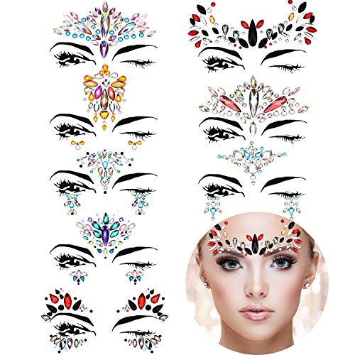 TOODOO 8 Sets Mermaid Face Gems Glitter Sticker Rhinestone Bindis Crystal Face Jewels Tattoo Forehead Decorations for Women Favors (Pattern Set 4)