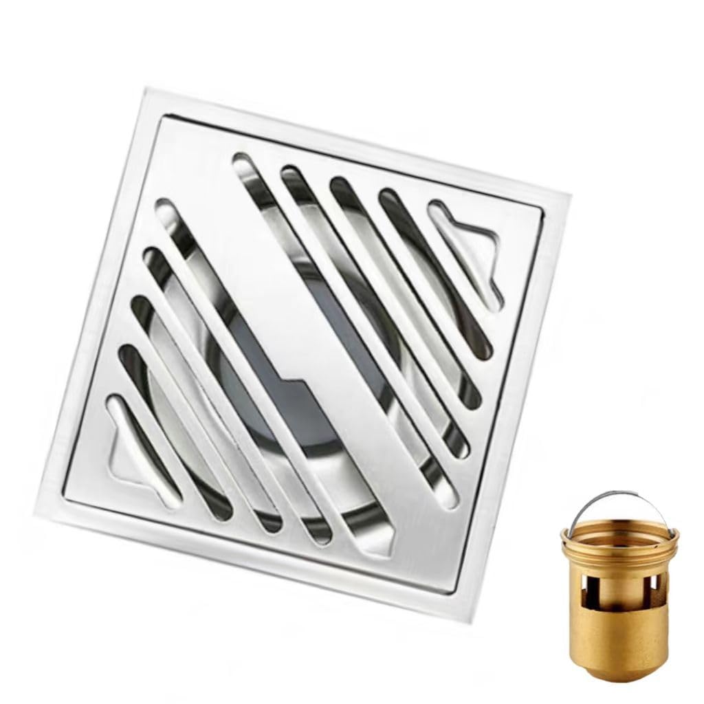 Floor Drain Stainless Steel Bathroom Floor Drains Stripes Balcony Drain Shower Toilet Hair Filter(Brushed 10)