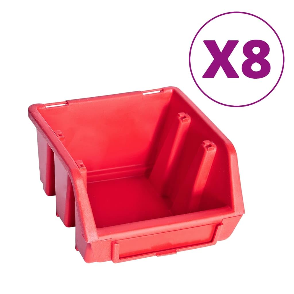 Juego de 39 recipientes con 2 placas de pared y 14 cajas apilables para piezas pequeñas como tornillos, tuercas, clavos, color rojo y negro, ampliable y fácil de montar