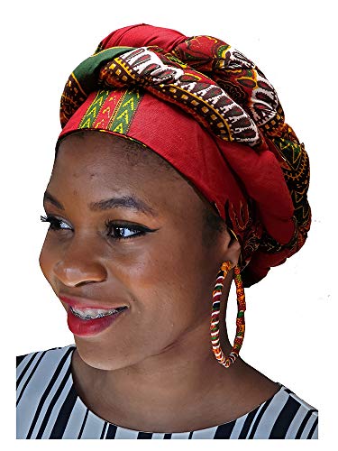 Dupsie's Red African Dashiki Print Ankara Modu Hat Pre-tied Head wrap