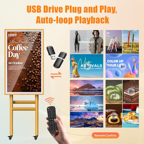 Image of 43 Inch Mobile Digital Signage Displays with Flight Case, Capacitive Touchscreen Kiosk Advertising Display, Portable Photo Booth Stand by with Screen Mirroring App Publishing, Wooden Frame