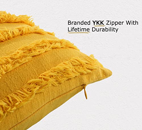 Image of mosey Square Pillow Cover Set of 2 | 16x16 | Soft Boho Cushion Cover 16 inch x 16 inch | 100% Cotton Cushion Covers 40cm x 40cm for Sofa, Yellow