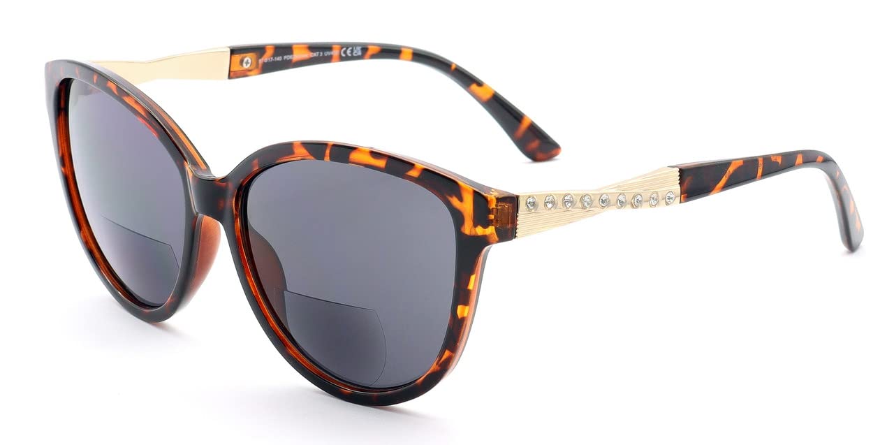 ZAVISH Bifocal Reading Sunglasses Womens Sun Readers UV400 Tinted Glasses Oversize Designer Demi Brown Frame Outdoor Lens & Case +2.25