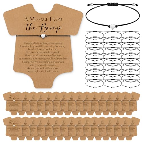 Chuangdi 50 Sets Baby Shower Favors for Guests Cute Heart Bracelets Wish Card Bracelets for Gender Reveal Party Gifts