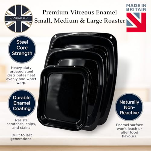 Great British Bakeware Vitreous Enamel Roasting Tray Set - 28, 33, 37cm Baking & Roasting Tray, Heavy Duty Vitreous Enamel Bakeware, Cookware Set, Made in England, Scratch Resistant - Image 3