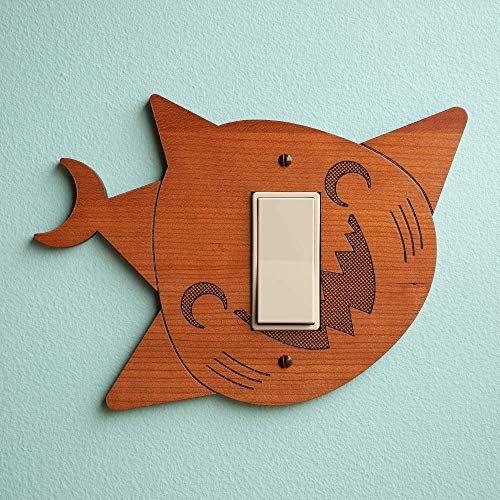 Shark Light Switch Plate Cover (Rocker Paddle Style) - Handmade Wooden Nautical Baby Nursery Decor
