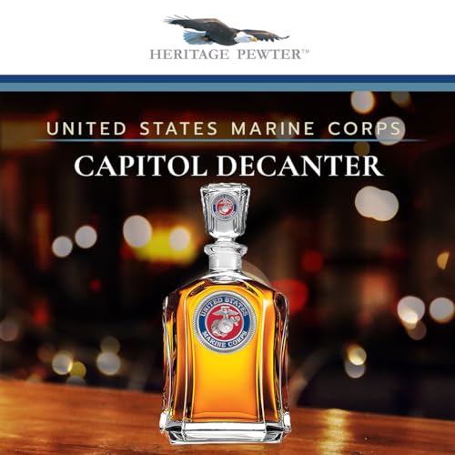 Image of Heritage Pewter Marines Decanter - Eagle Globe & Anchor | 24 OZ Whiskey Decanter for Liquor with Airtight Stopper | Expertly Crafted Pewter Glass Clear