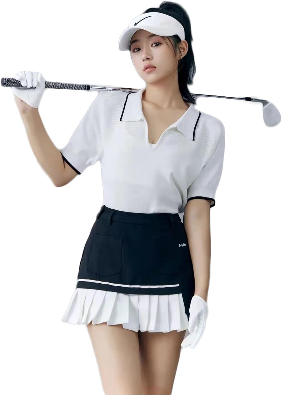 SHOLIND] レディース ゴルフウェア セットアップ 半袖ポロシャツ