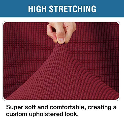 Image of H.VERSAILTEX Ottoman Cover Slipcover Rectangle Fit Length 33'-38' Footrest Sofa Slipcovers Stool Cover Footstool Protector Covers Feature Stretch Thick Jacquard Fabric Removable Washable - Burgundy