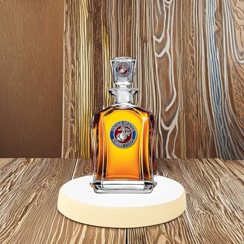 Image of Heritage Pewter Marines Decanter - Eagle Globe & Anchor | 24 OZ Whiskey Decanter for Liquor with Airtight Stopper | Expertly Crafted Pewter Glass Clear