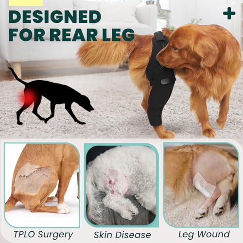 Image of Dog Rear Leg Sleeve to Stop Licking, TPLO Surgery Recovery Suit Alternative | ACL CCL care, cone alternative, Hind Back Leg Wounds hot spots, durable breathable washable fabric, hock knee hip cover wrap