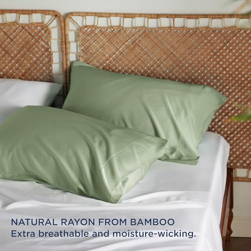 Bedsure Cooling Pillow Cases Standard Size, Rayon Derived from Bamboo Standard Pillowcases Set of 2, Breathable & Silky Soft Cool Bedding Pillow Covers with Envelope Closure, Sage Green, 20x26 Inches