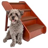 PetSafe CozyUp Folding Wood Pet Steps - Helps Pets Reach Beds & Couches - Lightweight Wooden Stair Ramp - Non-Slip Steps - Cherry Wood Design - Supports Up to 200 lb - 20 Inches