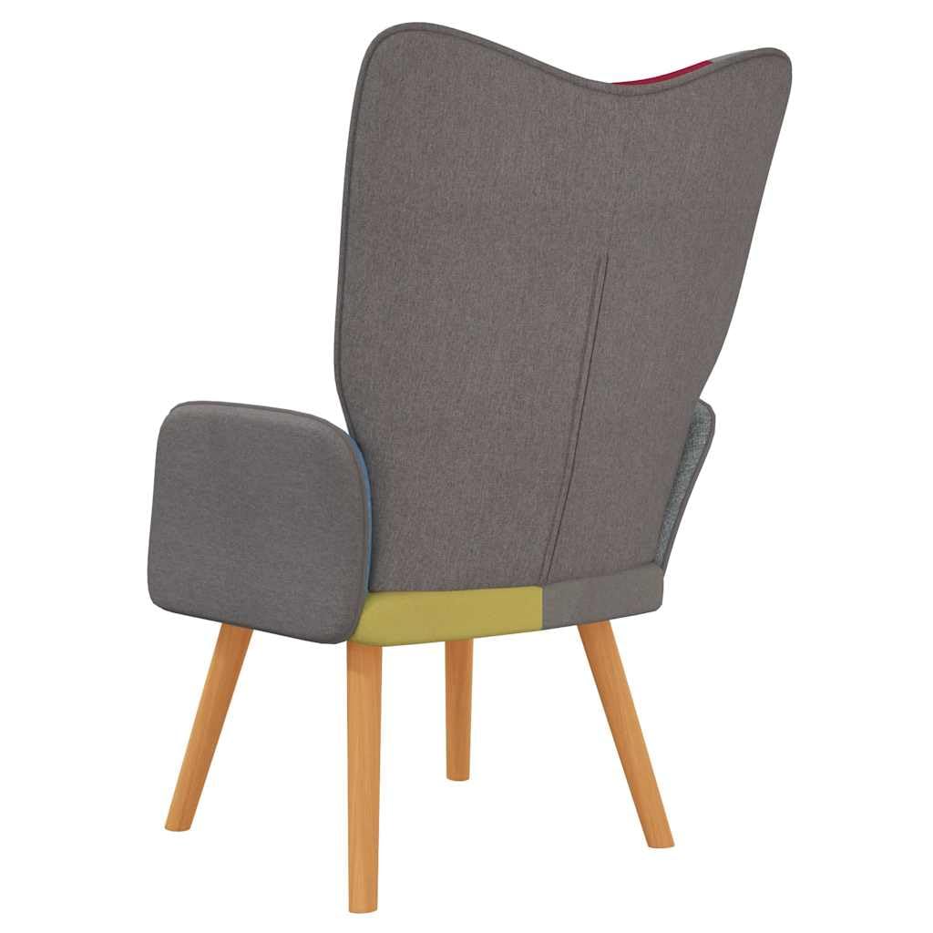 Poltrona relax con tessuto patchwork colorato, 61,5 x 69 x 95,5 cm, in legno massello e acciaio, design confortevole, per camera da letto e sala da pranzo