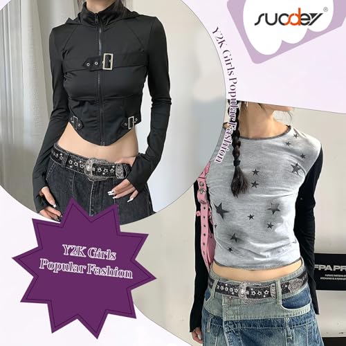 SUOSDEY Women Men Western Belt Bling Vintage Star Studded Grommet Belt Cowgirls Cowboy Y2K Fashion for Jeans Pants Dresses2