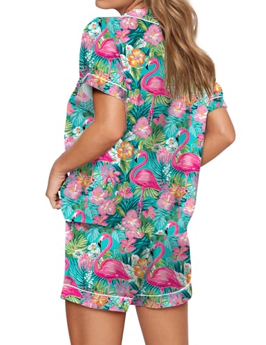 Image of SHESHOW Satin Pajamas for Women Set Preppy Animals Pjs Short Sleeve Shorts 2 Piece Loungewear Sets XS-XXL