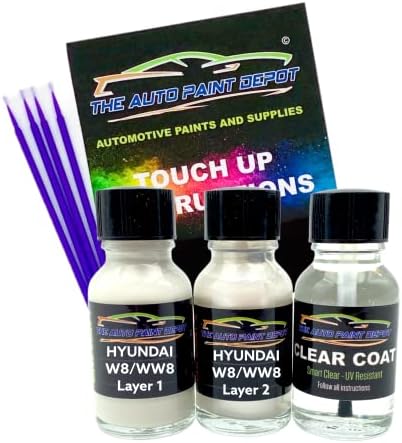 Auto Paint Depot Touch Up Paint for Hyundai Elantra Sonata, Creta, Santa Fe,- Quartz White Diamond White W8 WW8 (All Years) Half Ounce with Clear Coat