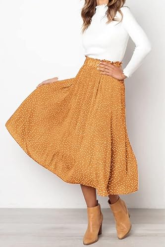 Chigant Women Swing Skirts Chiffon A-Line Summer Beach Pleated High Waisted Maxi Skirts Mustard Yellow M #TOP1