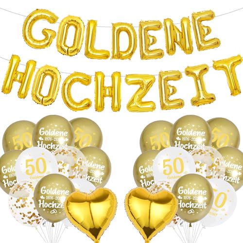 Tasoraor Goldene Hochzeit Deko Luftballons - 40 Stück 50 Hochzeitstag Dekoration Gold Ballons Buchstaben Folienballon und Konfettiballons zum 50. Jubiläum Party Dekorationen