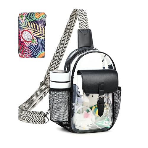 Clear Bag for Stadium Events, Clear Crossbody Bag Purses for Women Crossbody Concert Sports with Side Mesh Pocket