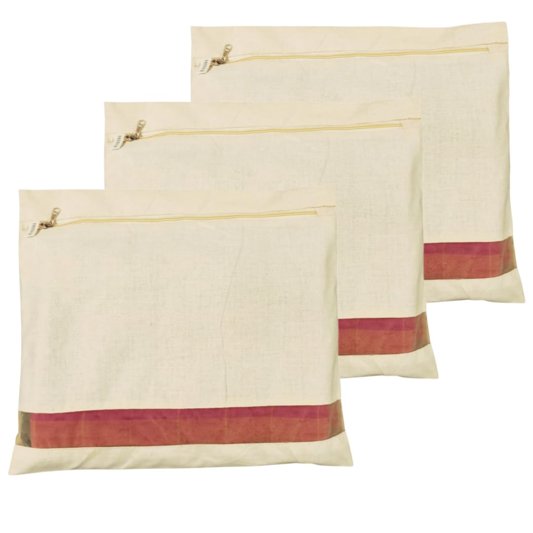 Cotton Saree Covers for Sarees, Tops, Dresses, Lehengas & Clothes with Zip Closure | Transparent Breathable Window | Wardrobe Organizer Bags – Pack of 3 (18 x 15 Inches)-image-13