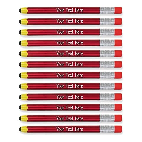 CUSTOMIZE123 Personalized Pens with Your Custom Text Bulk Packs for Businesses,Parties,Schools,and Events, 2 in 1 Ballpoint Pen & Capacitive Stylus for Touchscreen Devices, Red 96 Pack Cover