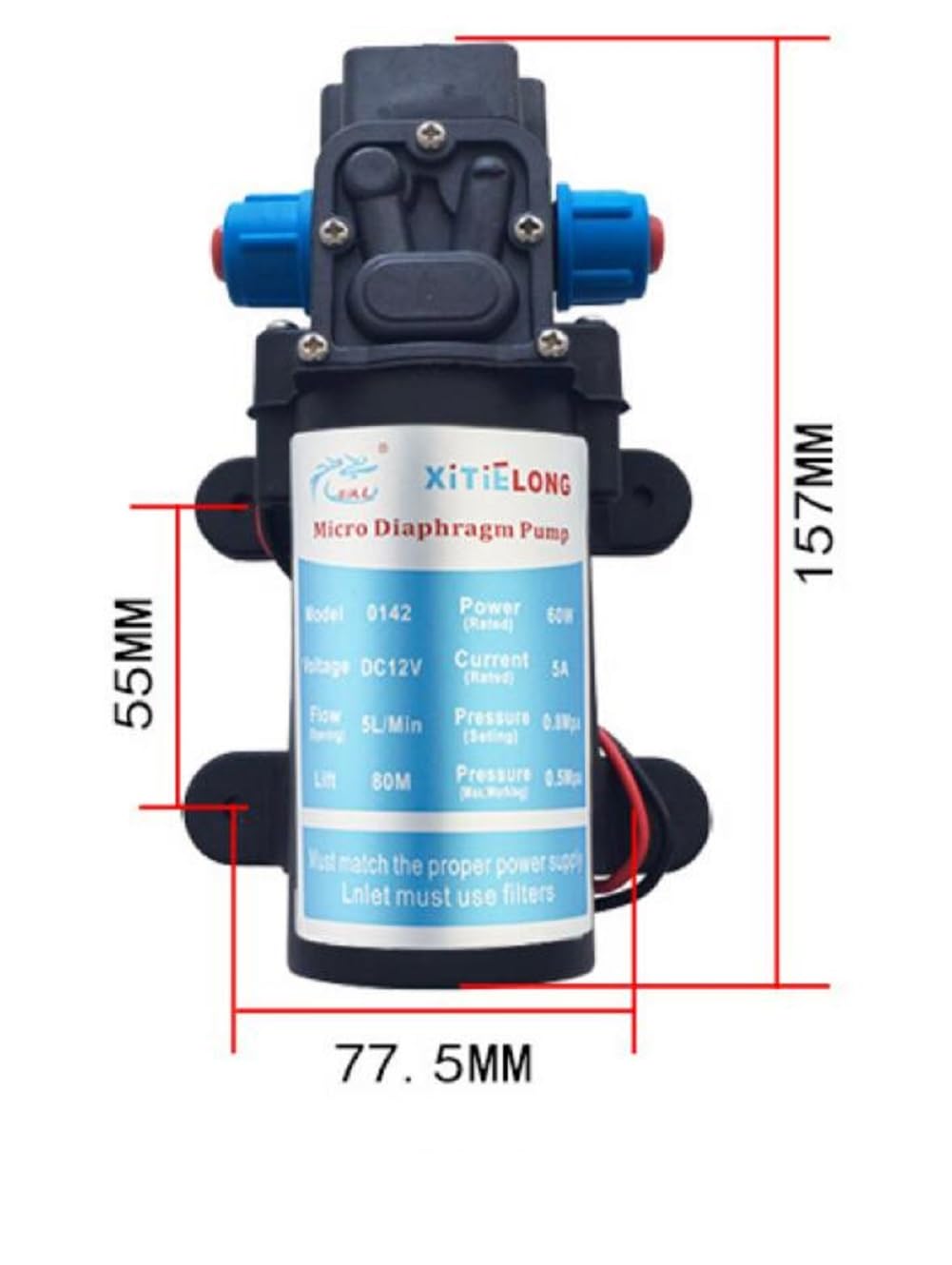 MASUNN DC 12V 60W 5L/Min Moteur Haute Pression Micro Diaphragme Eau Auto-Amorçage Pompe Title