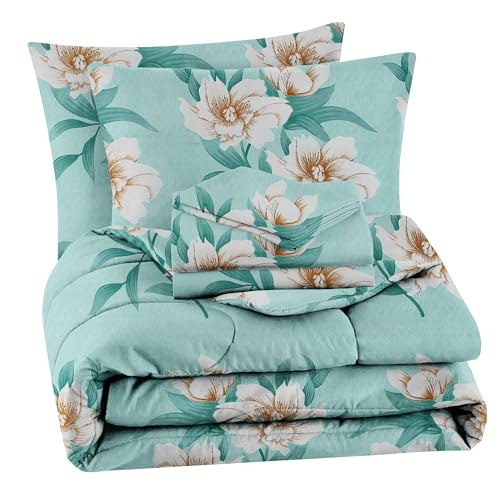 VAS COLLECTIONS Microfiber 220 GSM Glace Cotton Single AC Comforter Set (60x90 inch) with Single Bedsheet (220x152 cm) and 1 Pillow Covers | 3 Piece Bedding Set - Green Floral