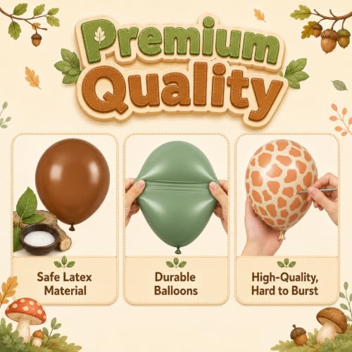 Image of Green and Brown Balloons, 12 Inchs Sage Green Deer Print Gold Confetti Balloons for Kids Woodland Baby Shower Decorations Safari Jungle Dinosaur Theme Birthday Party Wedding Grauation Supplies
