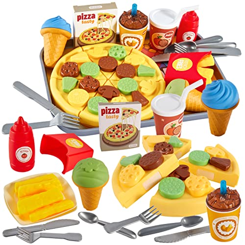 LINFUN KIDS Pizza Alimento Comida Juguete, Desmontars Juguete con Bandeja Vajilla Accesorios de Cocina Educativo Regalos para Niños Niñas 3 4 5 Años Cover