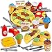 LINFUN KIDS Pizza Alimento Comida Juguete, Desmontars Juguete con Bandeja Vajilla Accesorios de Cocina Educativo Regalos para Niños Niñas 3 4 5 Años