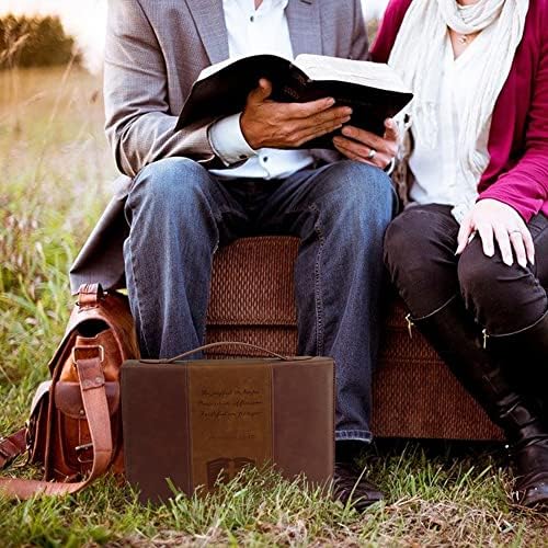 IvyRobes Vintage Bible Cover Case for Men Brown PU Leather Durable Zipper Cross Bible Bag Carrying Case Large Size
