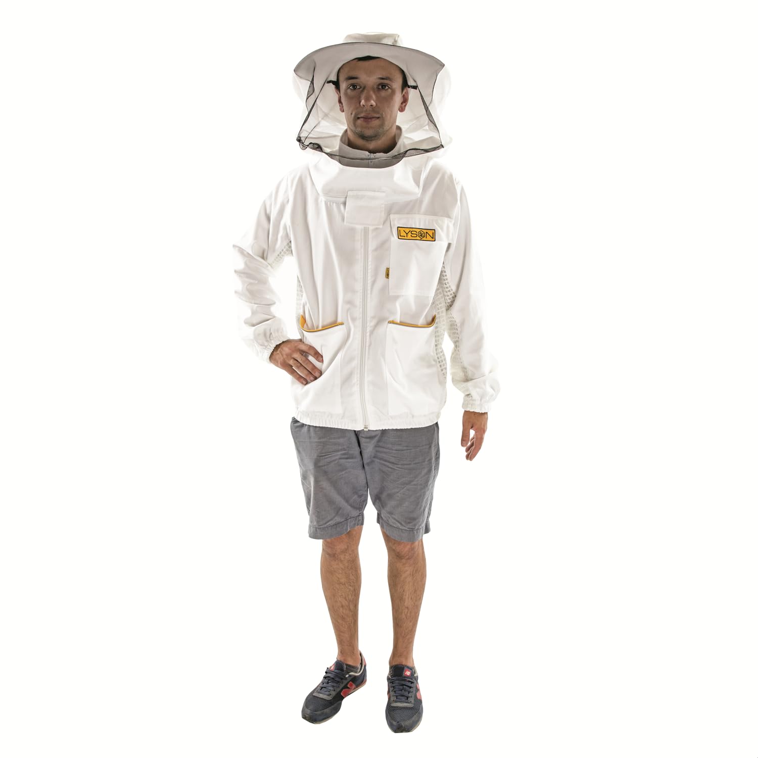 LYSON Imkerjacke Imkerbluse mit Hut Professionelle Imkerbekleidung Imkerbekleidung aus Mesh und Baumwolle Imkerjacke mit Reißverschluss Schutzjacke Imkerei Bienen Weiß Größe M