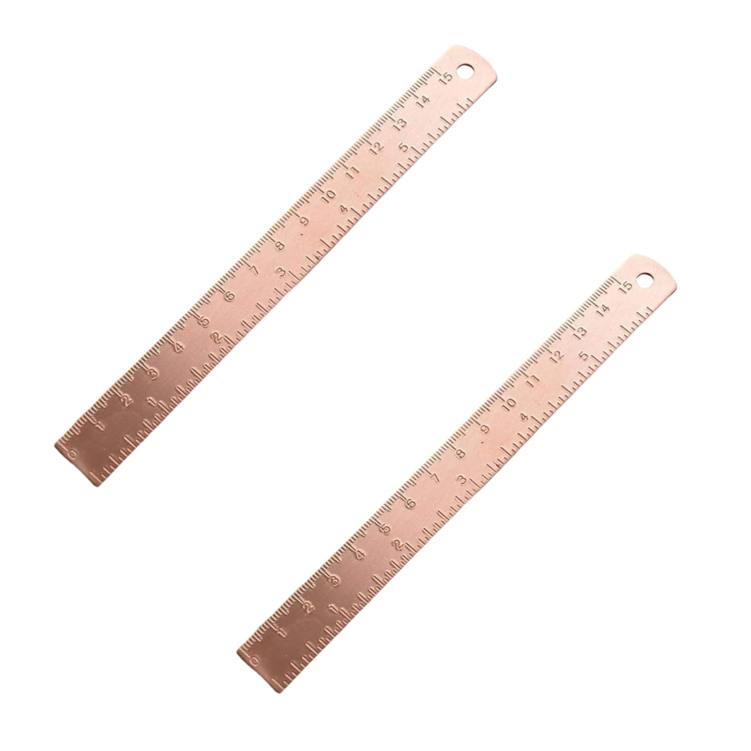 Elzhan Unisex Rose Gold 2Pcs Ruler, Metal Drawing Ruler, Brass Straight, Learning Measuring Bookmark Stationery For School Office Math Geometry Gift Drafting Tools And Kits