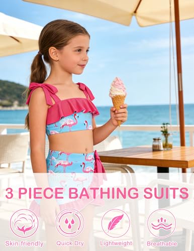 Image of ALISISTER Girls Swimsuit 3 Piece Bathing Suits Flounce Bikini Tankini Set Beach Swimwear with Cover Ups Skirt for 3-8 Years