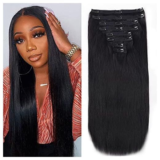 Straight Clip in Hair Extensions for Black Women 8Pcs Remy Brazilian Hair Extensions Human Hair with 18Clips Double Lace Weft 120g (18inch, Natural Black)
