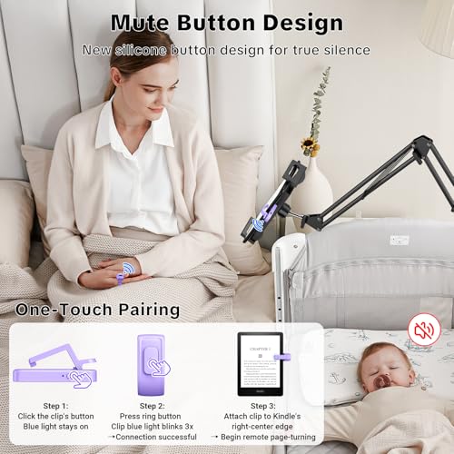 Image of Remote Page Turner Ring for Kindle Paperwhite Oasis Scribe Kobo,Designed for Thick Cases Clicker Page Turner Camera Remote for iPhone iPad Android Tablets Reading Novels Comics with Storage Bag-Purple
