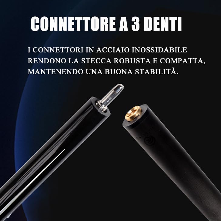 OKHEALING T700 Attelle de billard en fibre de carbone - Diamètre de la tête 12,9 mm - Connecteur robuste à 3 dents pour une meilleure maniabilité et précision
