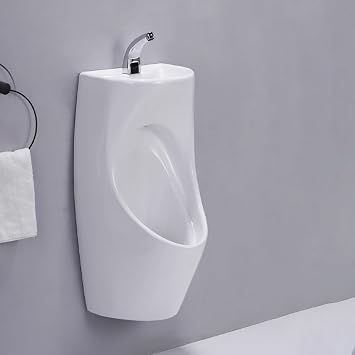 Urinals for Men Spill Proof, Wall Mounted Men's Adult Urinal for Bathroom,with Faucet and Wash Basin, Commercial Washout UrinalWhite