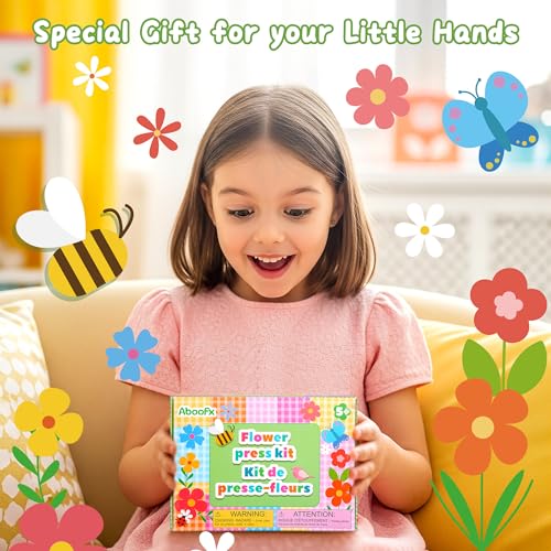 Image of Aboofx Creativity Pressed Flower Art Kit for Kids, Craft Kits 4 Layers Wooden Flower Pressing Kit for Crafts Press Flowers and Plant for DIY Art, Make Bookmarks Greeting Cards for Girls Boys Ages 5+