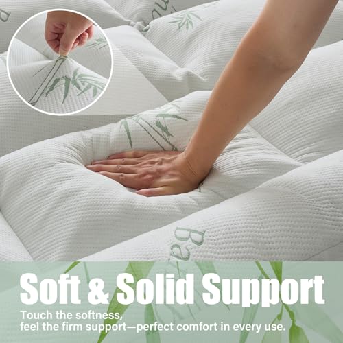 Image of WhatsBedding 5 Inch Memory Foam Mattress Topper Queen Size for Back Pain, Cooling Bamboo Viscose Air Layer, Supportive Pillow Top Mattress Topper