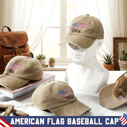 Image of Geyoga 4 Pack USA Flag Baseball Cap Washed