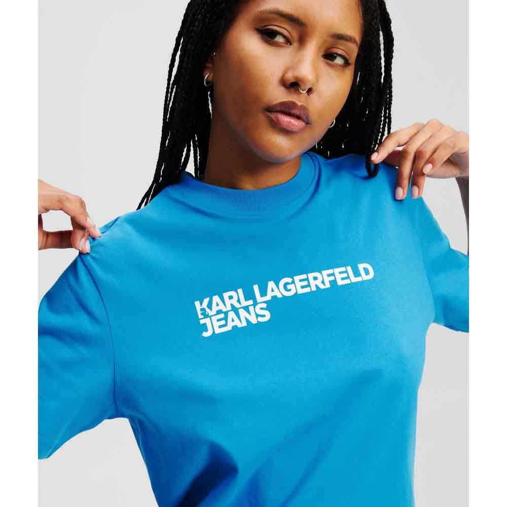 Karl Lagerfeld Jeans, Damskie, Regularny Koszulka Z Krótkim Rękawem I Logo Essential, Regular Fit, Niebieski, L