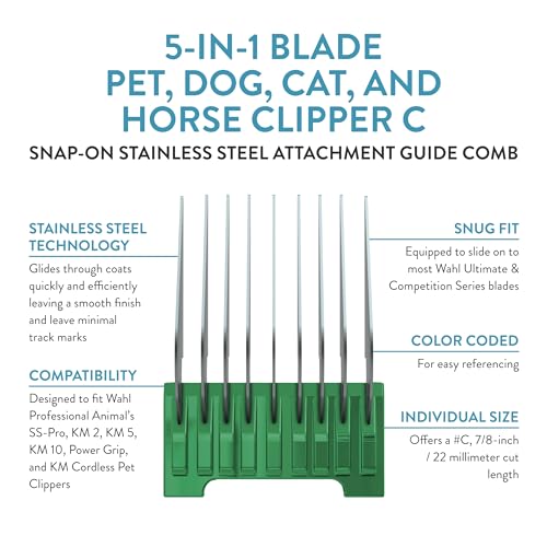 WAHL Professional Animal Stainless Steel Attachment Guide Comb for Wahl’s 5-in-1 Detachable Blade Pet, Dog, Cat, and Horse Clippers C, 7/8-Inch Cut Length (3338) WAHL Professional Animal Stainless Steel Attachment Guide Comb for Wahl’s 5-in-1 Detachable Blade Pet, Dog, Cat, and Horse Clippers C, 7/8-Inch Cut Length (3338)