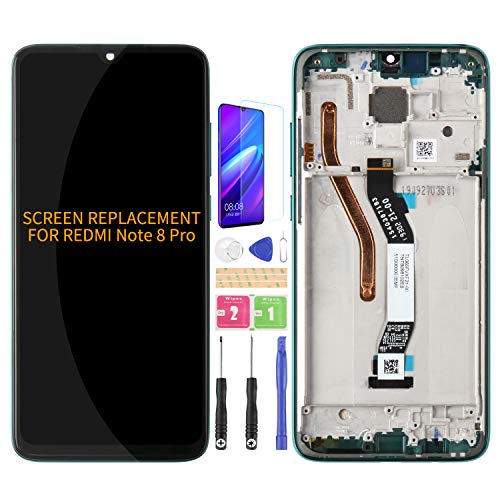 Compatible para Xiaomi Redmi Note 8 Pro Reemplazo de pantalla para Hongmi Note 8 Pro LCD Display Touch Digitizer Sensor Kits Matrix (Verde con marco)