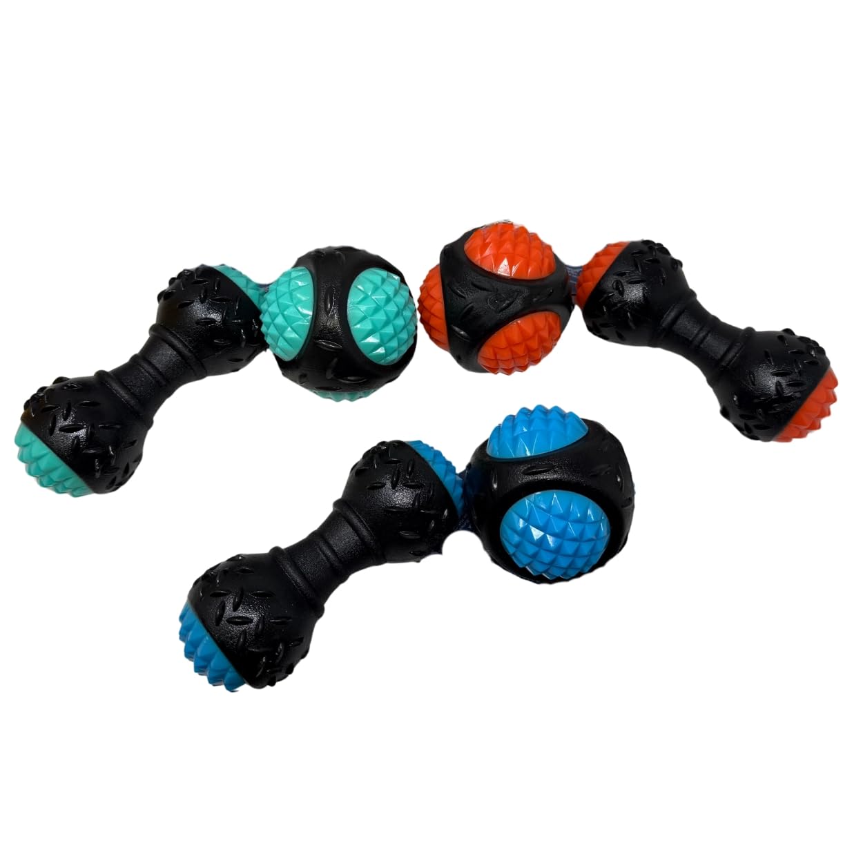 Zvire Squeaky Dog Toys – Set of 2 Interactive Chew Toys for Dogs (Dumbbell Bone & Rugby Ball) | Tough Spiky Teething Toys for Small & Medium Dogs | Assorted Colors Sent Randomly