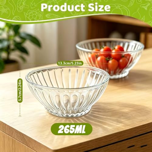 Image of Glassbunny Premium Glass Dessert Bowl Set of 4, 265 ml Capacity, Clear Ribbed Glass Ice Cream Bowls Multipurpose Serving Bowls for Ice Cream, Rabdi, Fruits, Snacks & Desserts