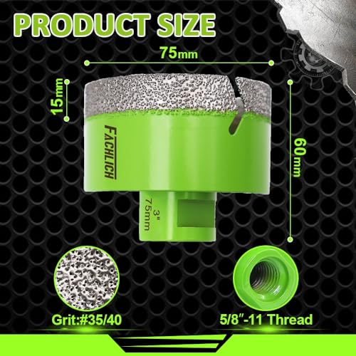 Image of Diamond Core Drill Bit - 3 inch Tile Hole Saw 75mm for Porcelain Tile Granite Marble Masonry