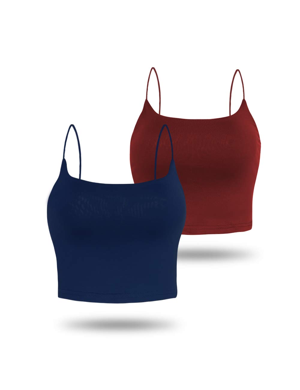 Amilia Women's Basic Solid Cami Spaghetti Double Layer Crop Tank Top