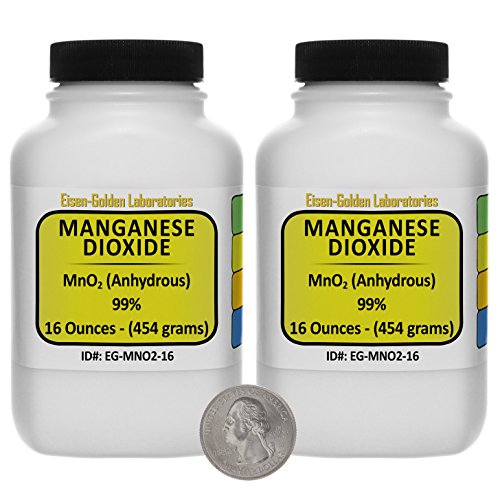 Manganese Dioxide [MnO2] 99% ACS Grade Powder 2 Lb in Two Space-Saver Bottles